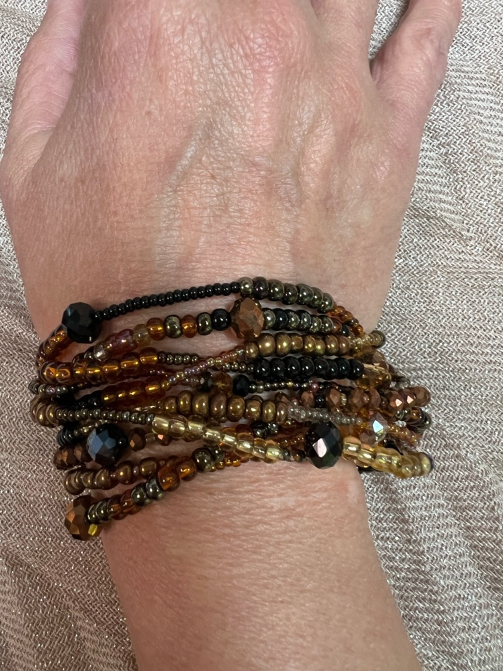 Multi-Strand Brown and Black Colorway Beaded Wrap Bracelet